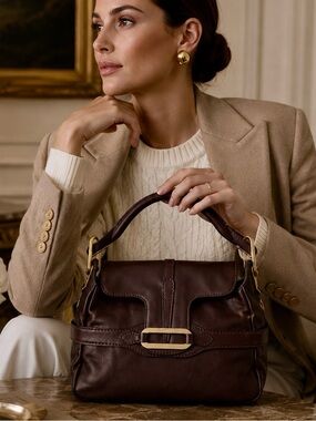 Jimmy Choo Vintage Tulita Soft Espresso Brown Leather Shoulder Bag